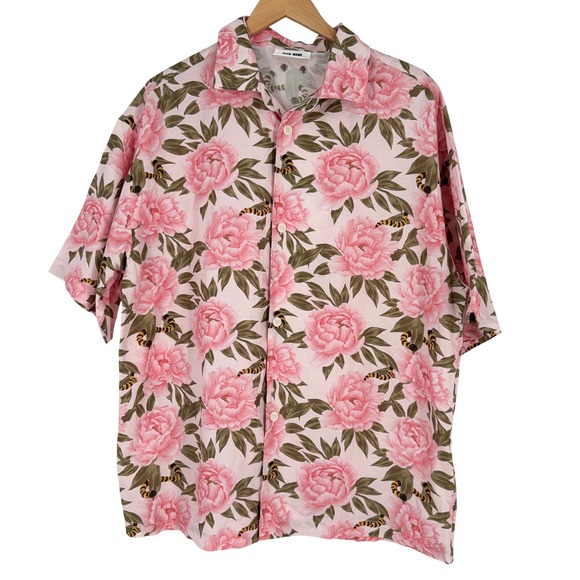 Team Wang Design Other - Team Wang‎ Design Mens Size 2 Pink Peony Tiger Tail Floral Flax Button Up Shirt